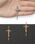 925 Sterling Silver & 24K Gold Vermeil Small Sized Pope John Paul 2 Crucifix, Cross, Pendant, Jewelry Making Supply, R9b-RV9b