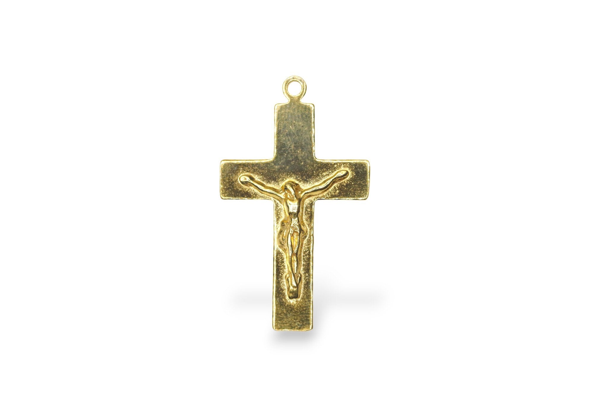 925 Sterling Silver & 24K Gold Vermeil Plain Sober, Striated Crucifix, Rosary Cross, Jewelry Making Supply, R11-RV11