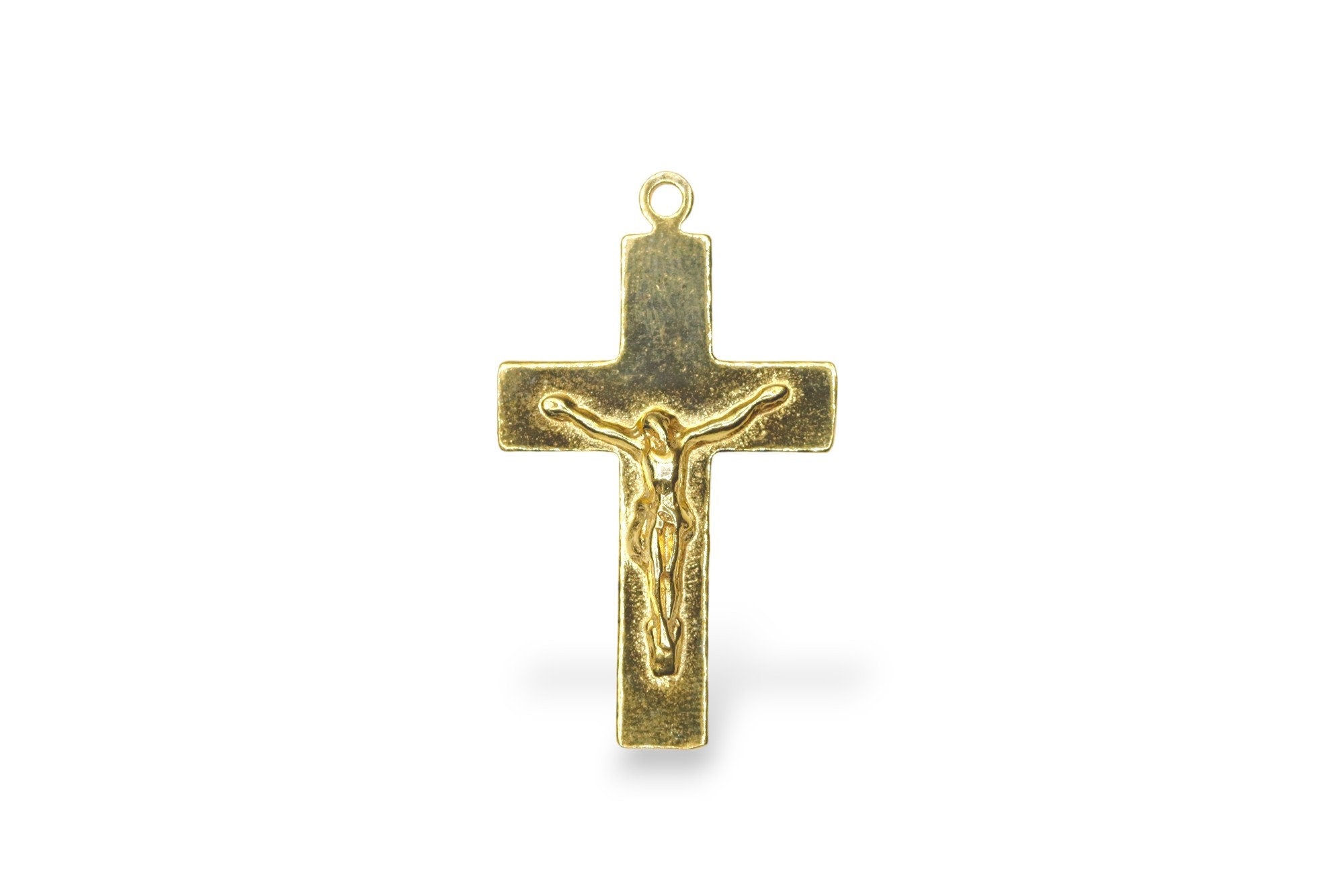 925 Sterling Silver & 24K Gold Vermeil Plain Sober, Striated Crucifix, Pendant, Jewelry Making Supply, R11P-RV11P
