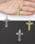 925 Sterling Silver & 24K Gold Vermeil Plain Sober, Striated Crucifix, Pendant, Jewelry Making Supply, R11P-RV11P