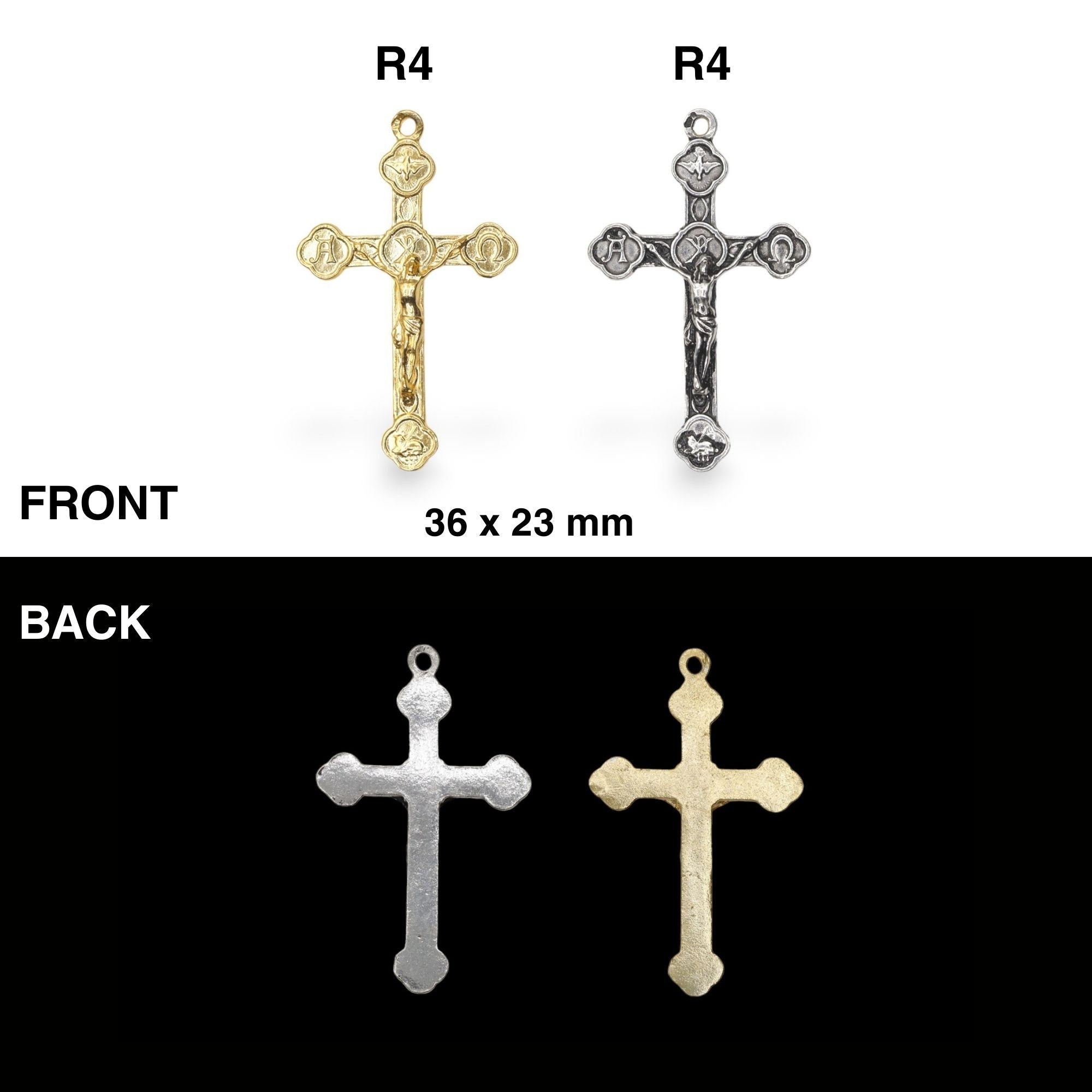 925 Sterling Silver and 24K Gold Vermeil Alpha & Omega, Holy Spirit, Agnus Dei Crucifix, Rosary Cross, Jewelry Making Supply, R4-RV4