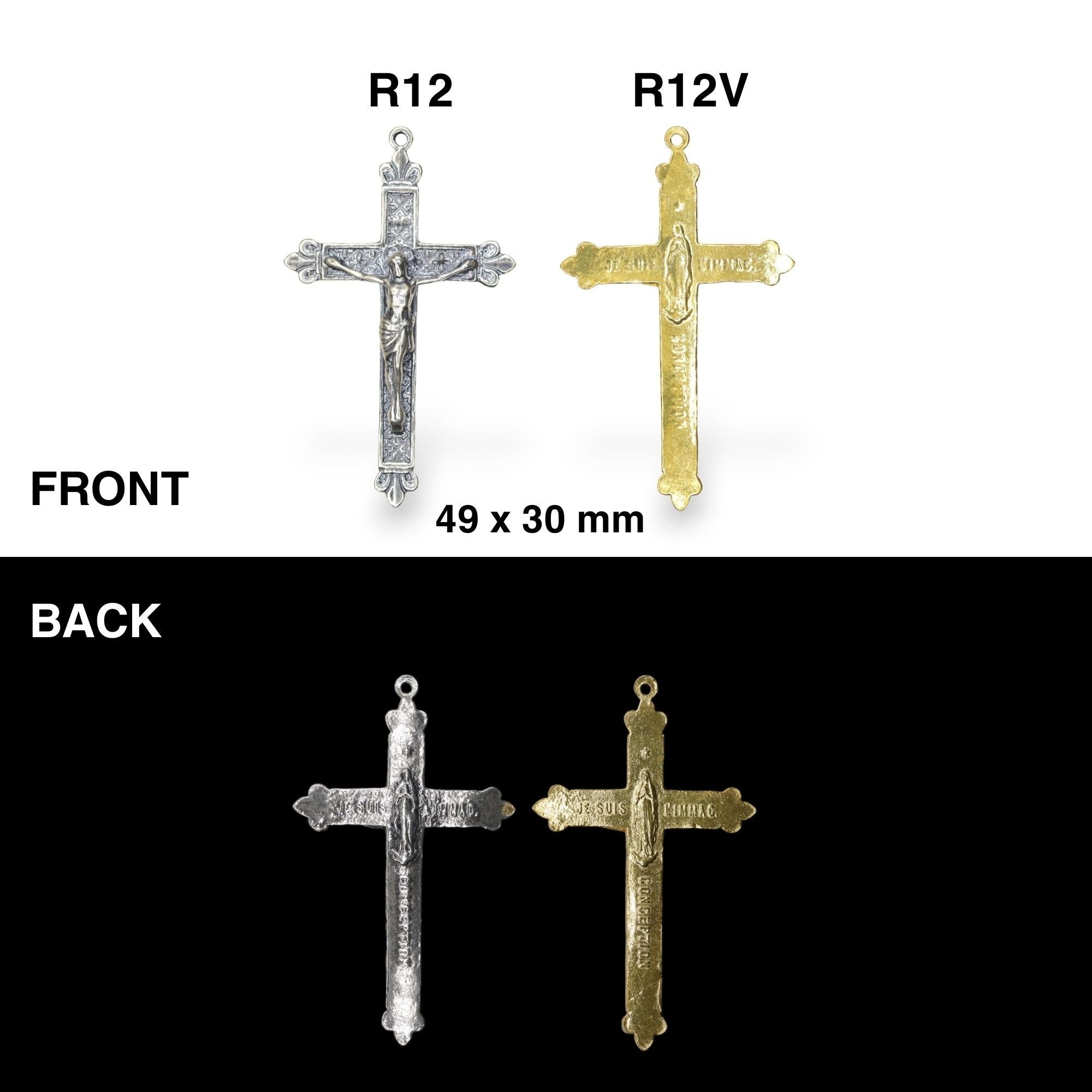 925 Sterling Silver & 24K Gold Vermeil Immaculate Conception Crucifix with Fleur de Lys, 2 sided Rosary Cross, Jewelry Supply, R12-RV12
