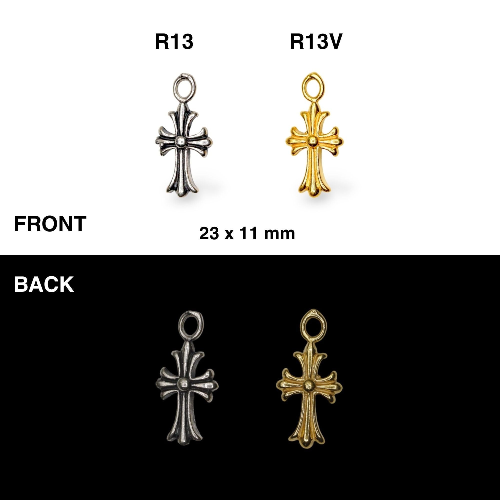 925 Sterling Silver & 24K Gold Vermeil Small Striated Cross Pendant, Crucifix Pendant, Jewelry Supply, R13-RV13