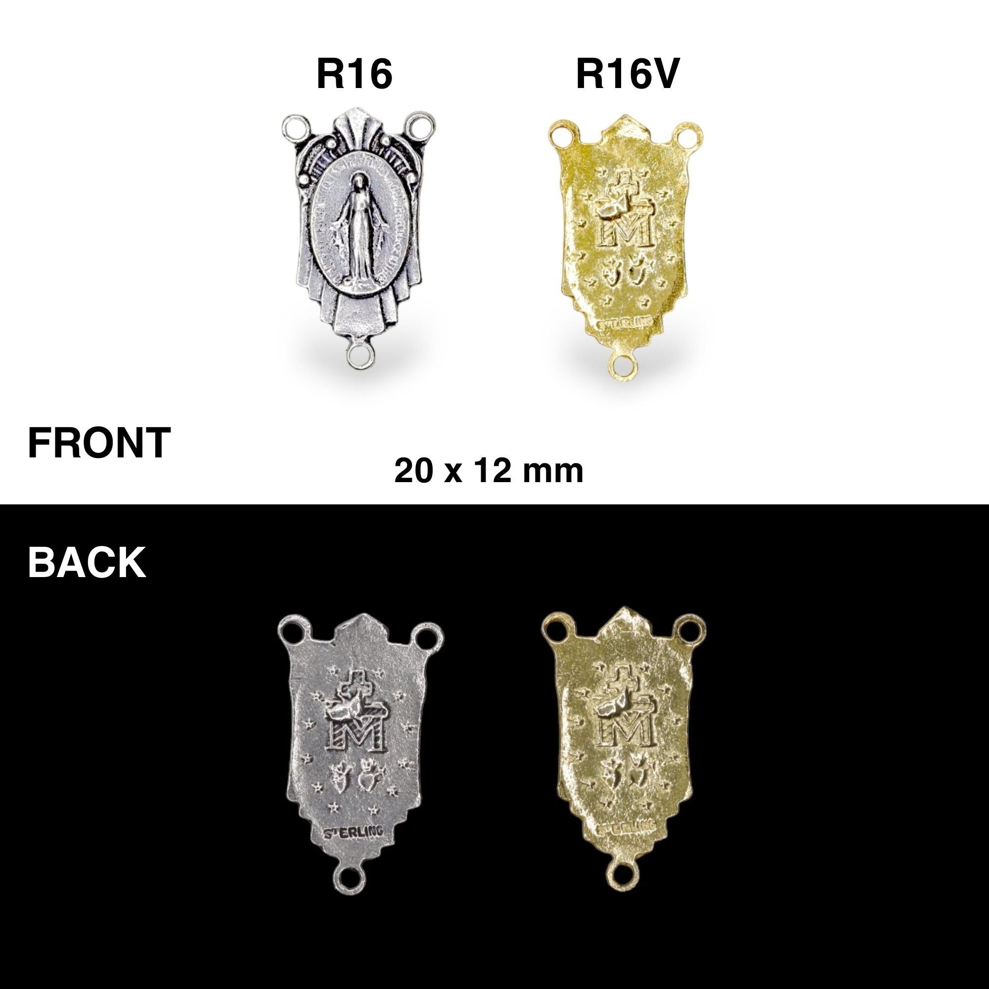 925 Sterling Silver & 24K Gold Vermeil Miraculous Virgin Rosary Classical Center, Jewelry Supply, R16-RV16