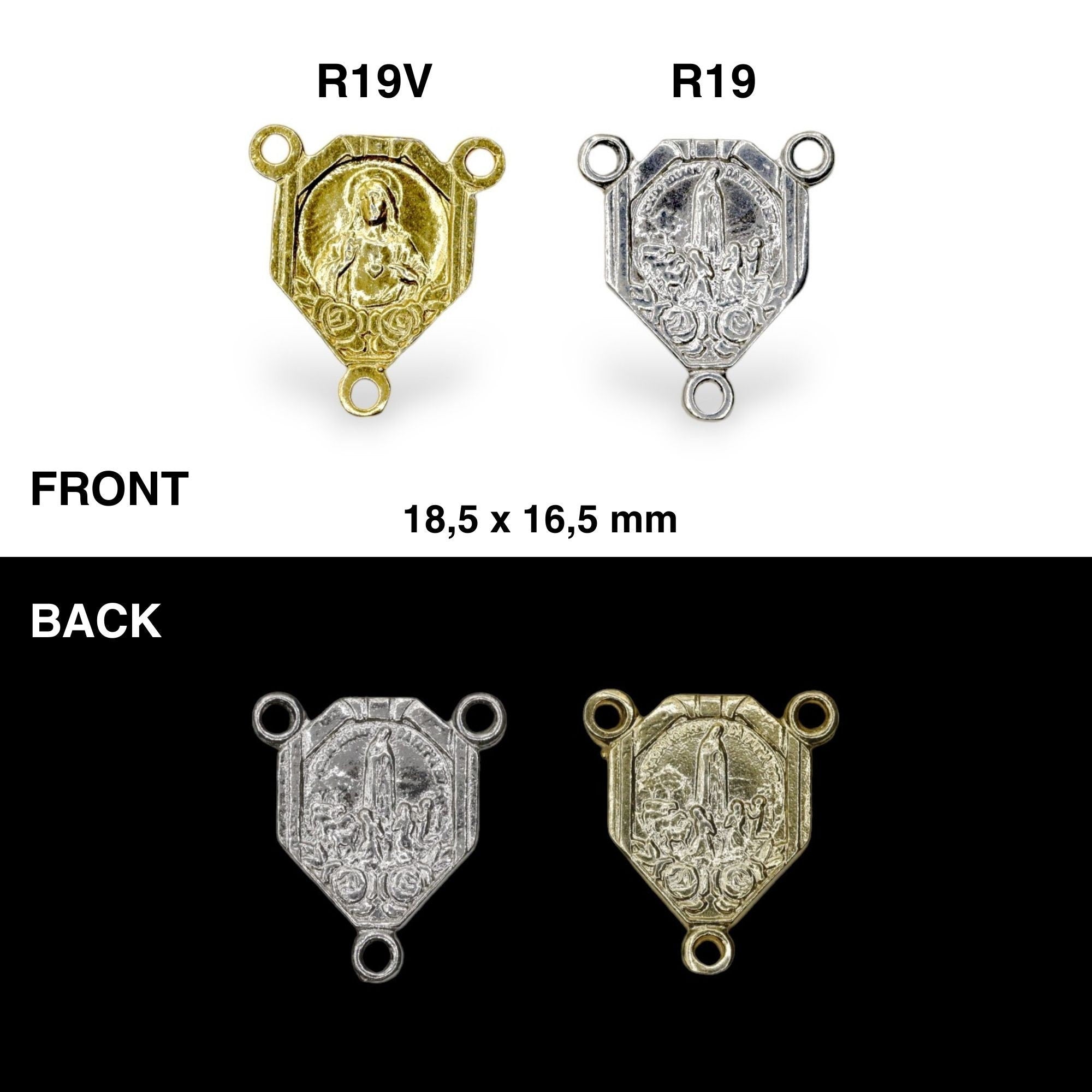 925 Sterling Silver & 24K Gold Vermeil Two sided Rosary Center: Sacred Heart of Jesus and Apparition of Fatima, Jewelry Supply, R19-RV19