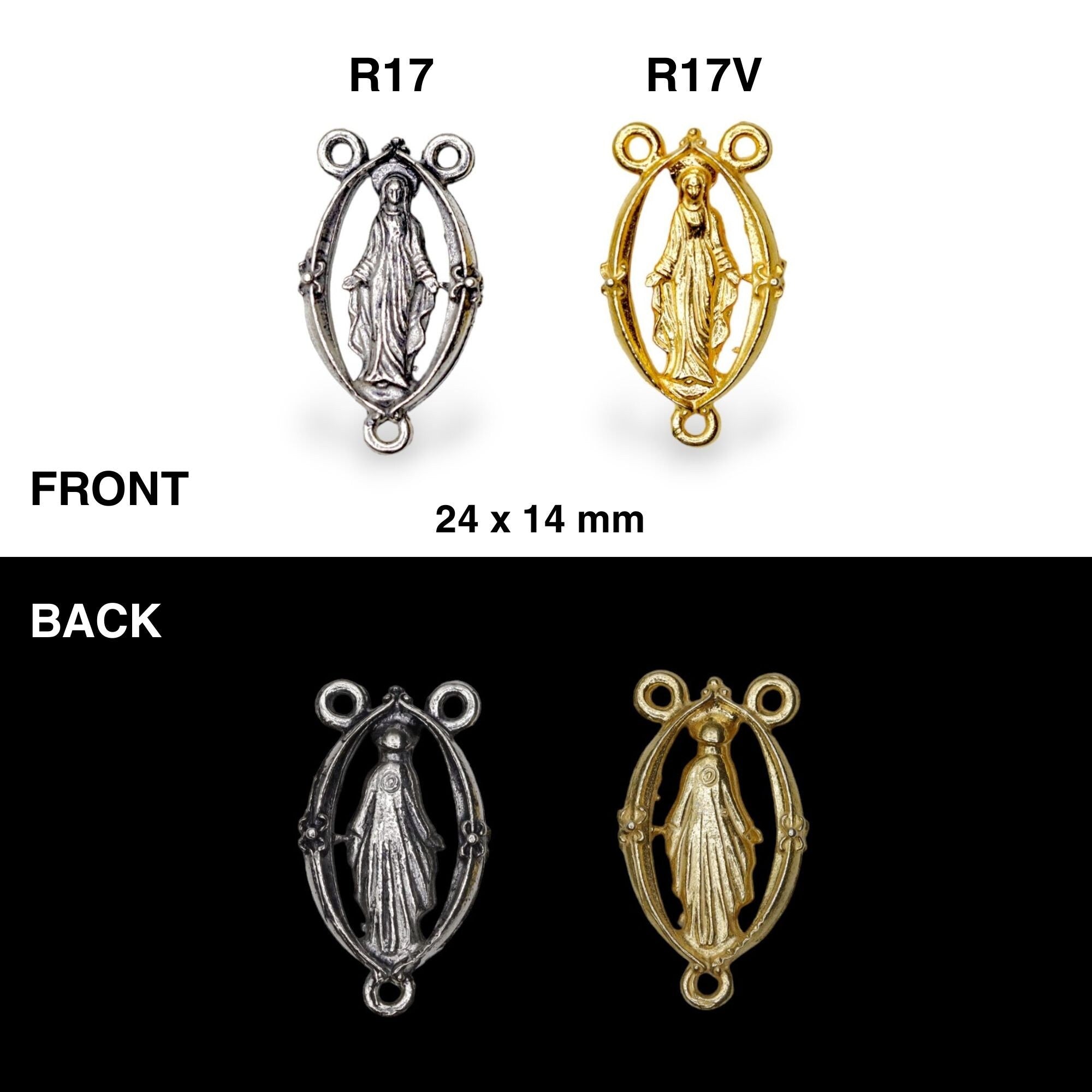 925 Sterling Silver & 24K Gold Vermeil Rosary Center, Miraculous Virgin Rosary Center - Open Work, Jewelry Supply, R17b-RV17b