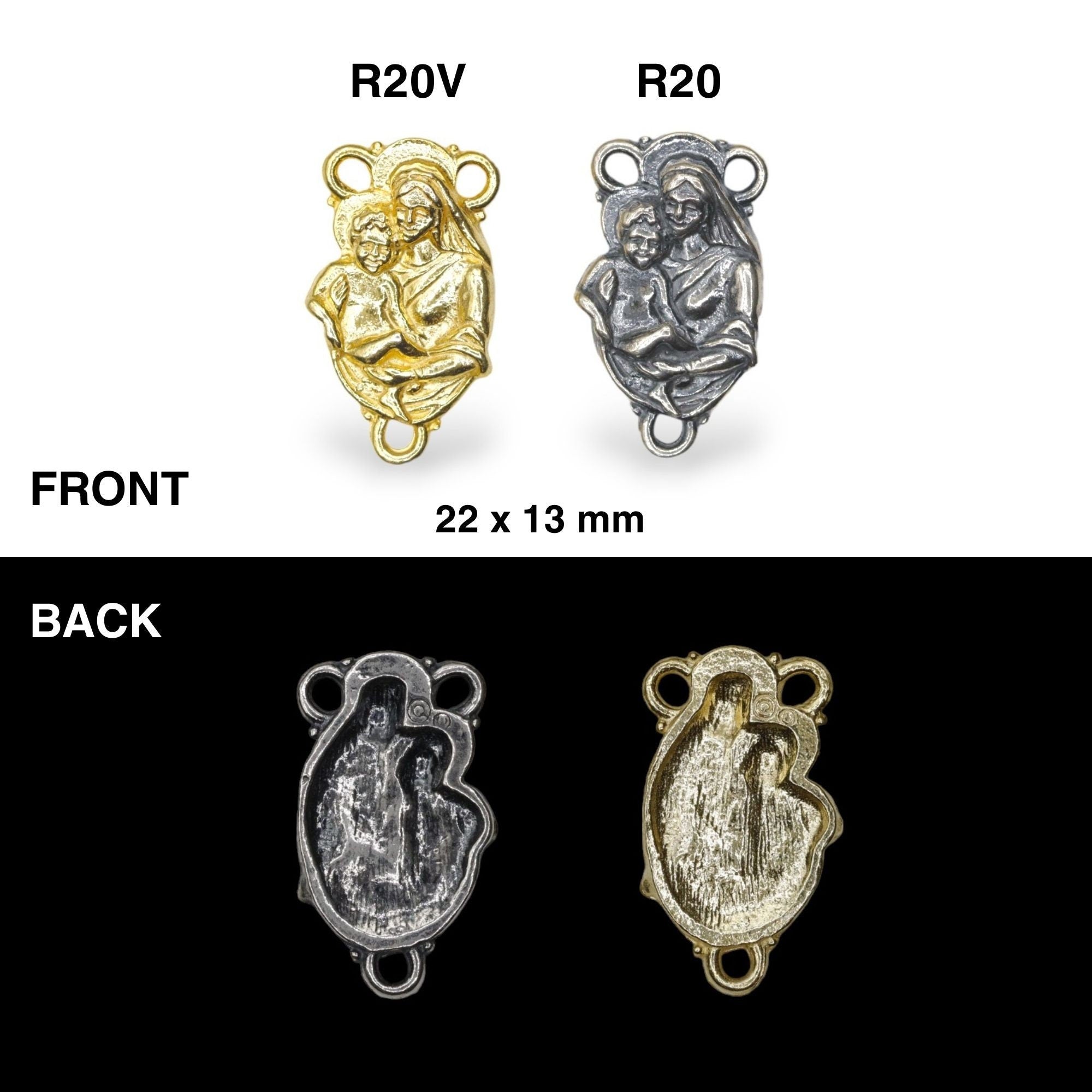 925 Sterling Silver & 24K Gold Vermeil Mary and Baby Jesus Rosary Center, R20-RV20