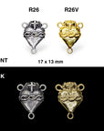 925 Sterling Silver & 24K Gold Vermeil double sided sacred heart and crown of thorns Rosary Center, Jewelry Supply, R26-RV26