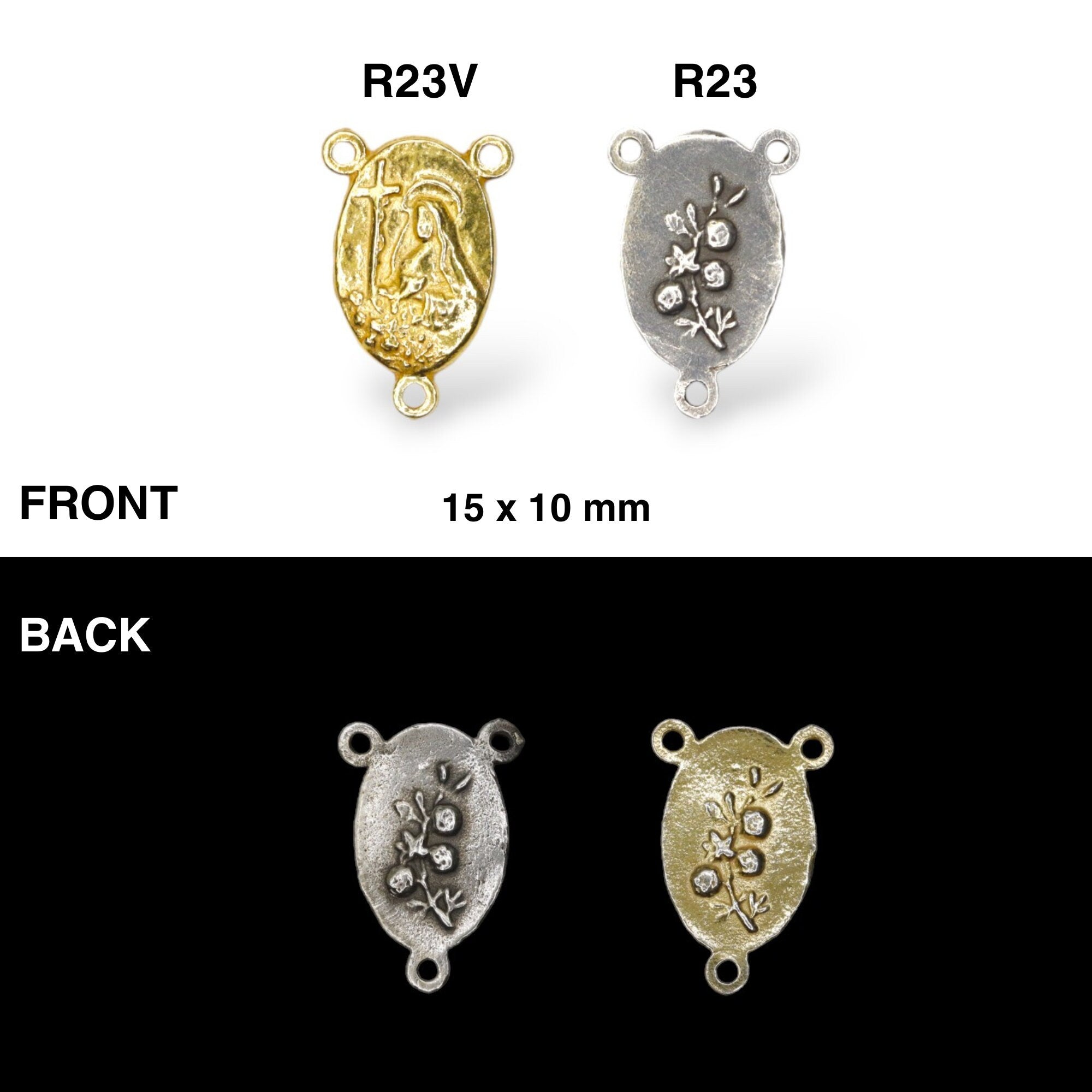 925 Sterling Silver & 24K Gold Vermeil Small St Therese Rosary Center, Jewelry Supply, R23-RV23