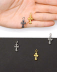 925 Sterling Silver & 24K Gold Vermeil Small Striated Cross Pendant, Crucifix Pendant, Jewelry Supply, R13P-RV13P