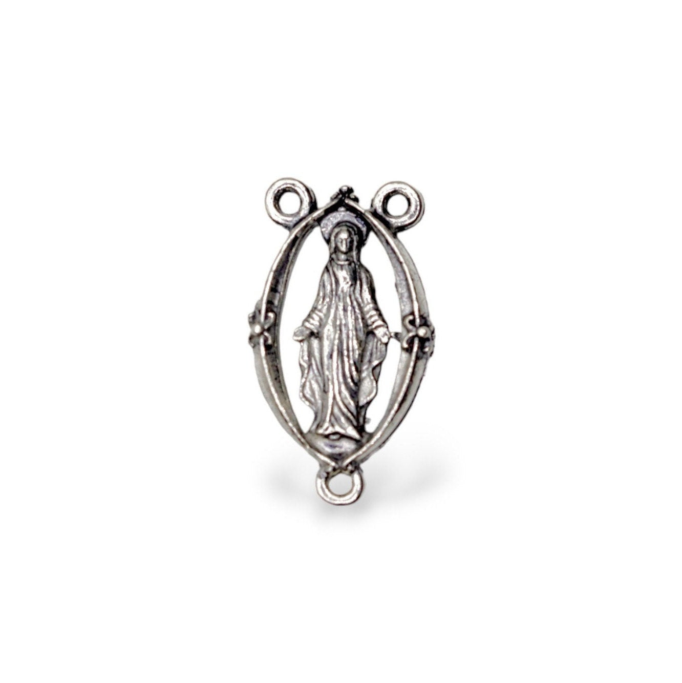 925 Sterling Silver & 24K Gold Vermeil Rosary Center, Miraculous Virgin Rosary Center - Open Work, Jewelry Supply, R17b-RV17b