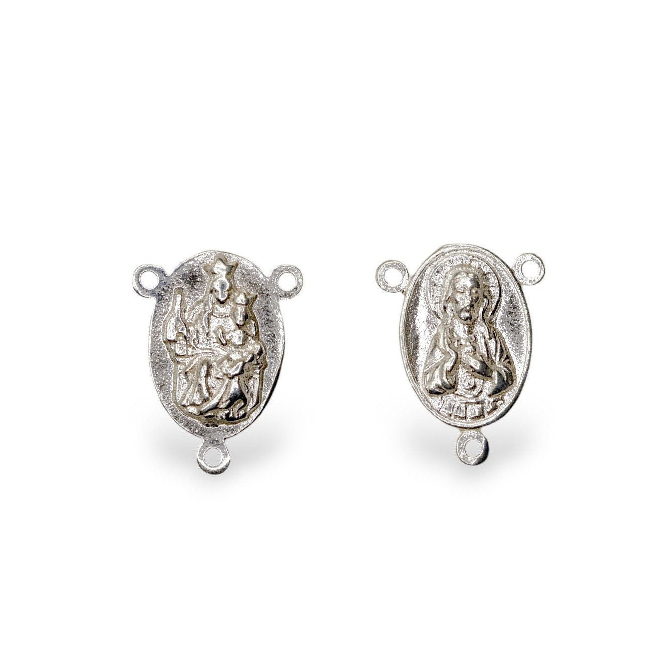 925 Sterling Silver & 24K Gold Vermeil Two Sided Rosary Center: Sacred Heart of Jesus And Apparition of Fatima, Jewelry Supply, R18-RV18