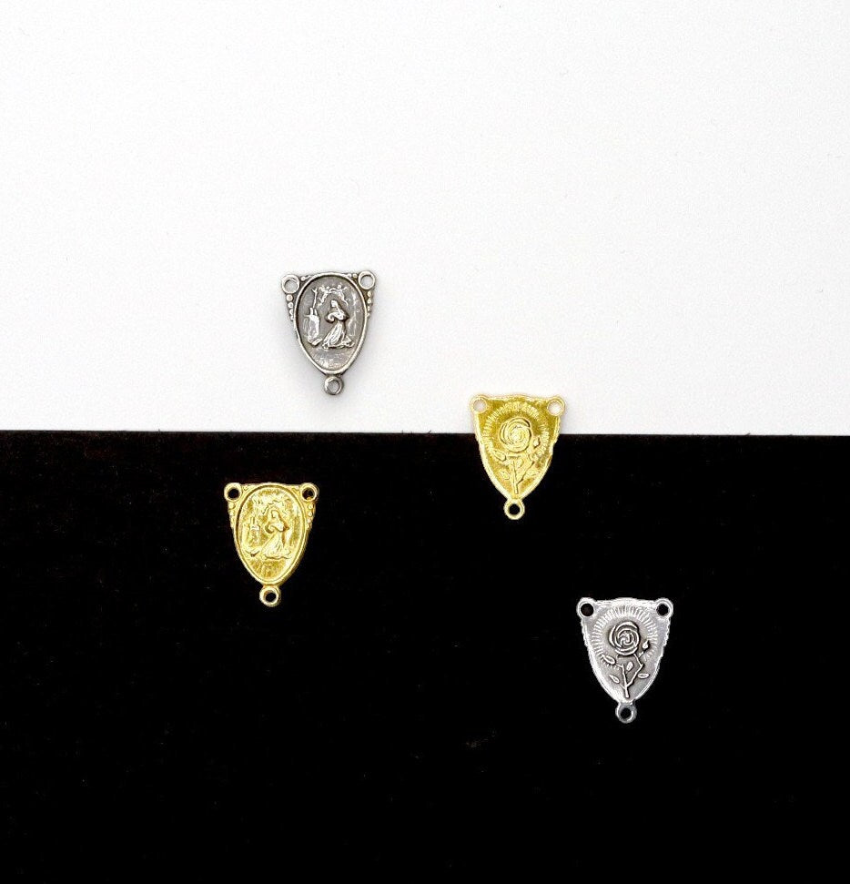 925 Sterling Silver & 24K Gold Vermeil Small St Rita Rosary Center, Jewelry Supply, R24-RV24