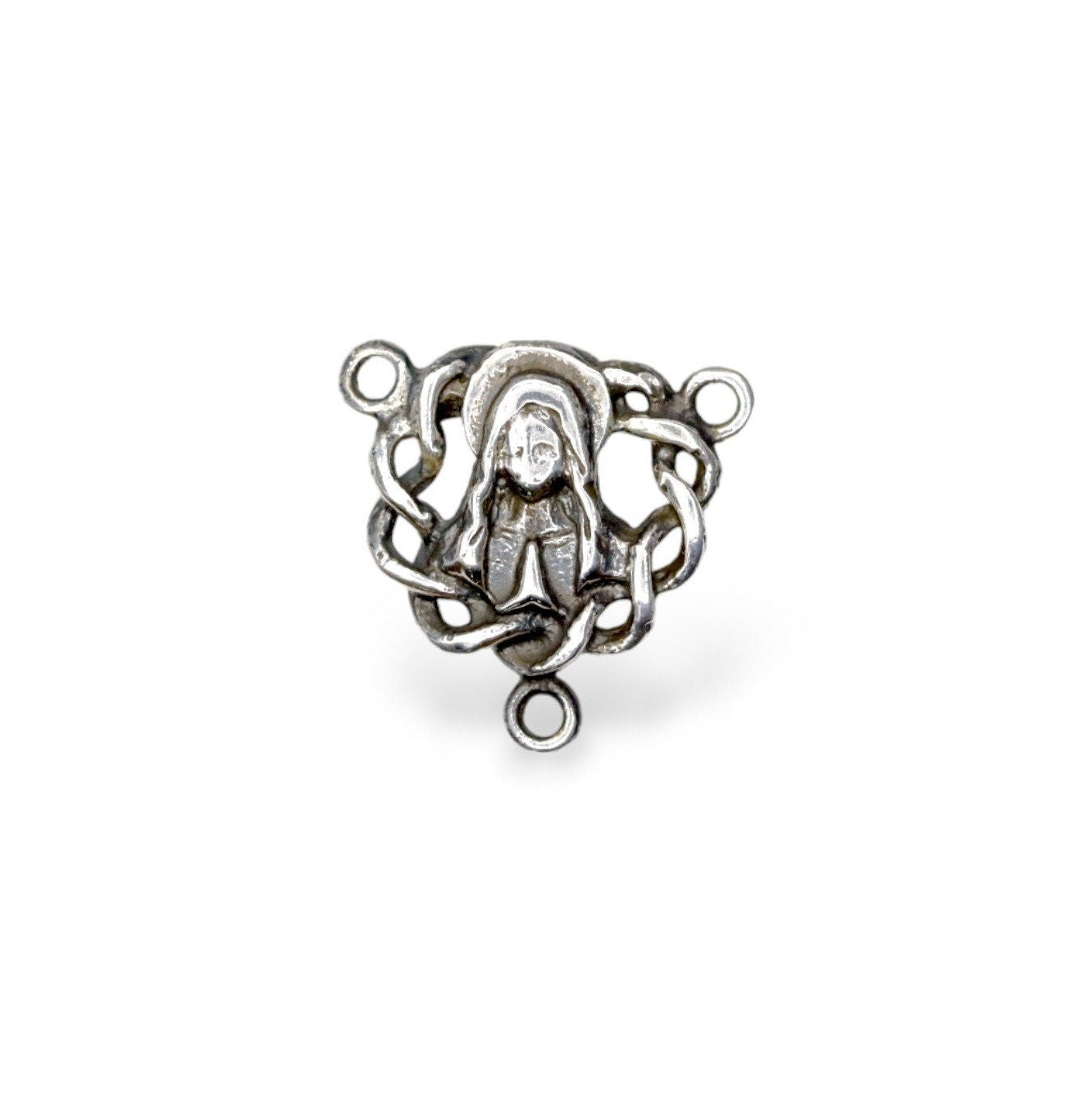 925 Sterling Silver & 24K Gold Vermeil Double Sided Puff Heart Heavy Rosary Center, Jewelry Supply, R27-RV27