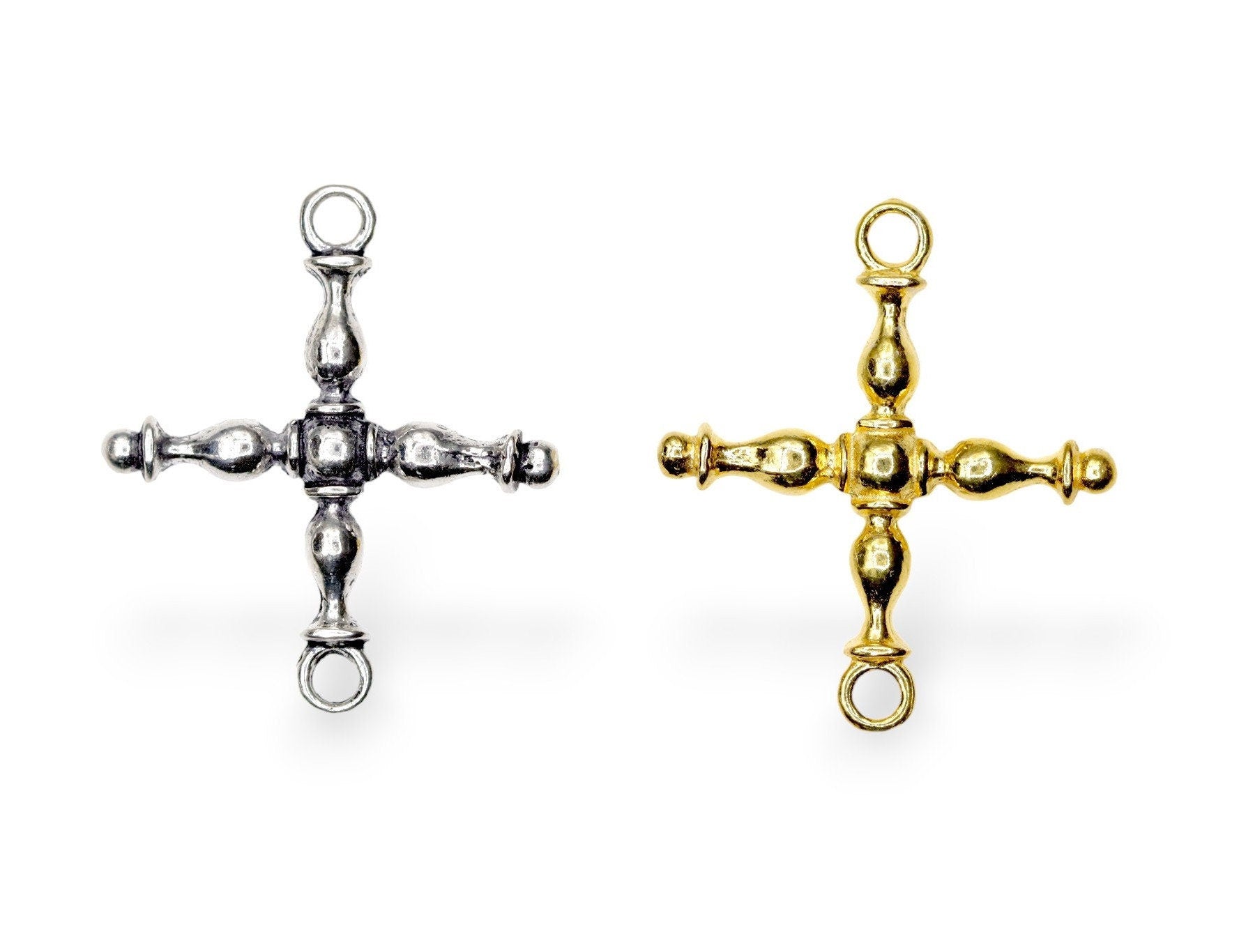 925 Sterling Silver & 24K Gold Vermeil Cross Pendant, German Credo Cross, Jewelry Supply, R28b-RV28b