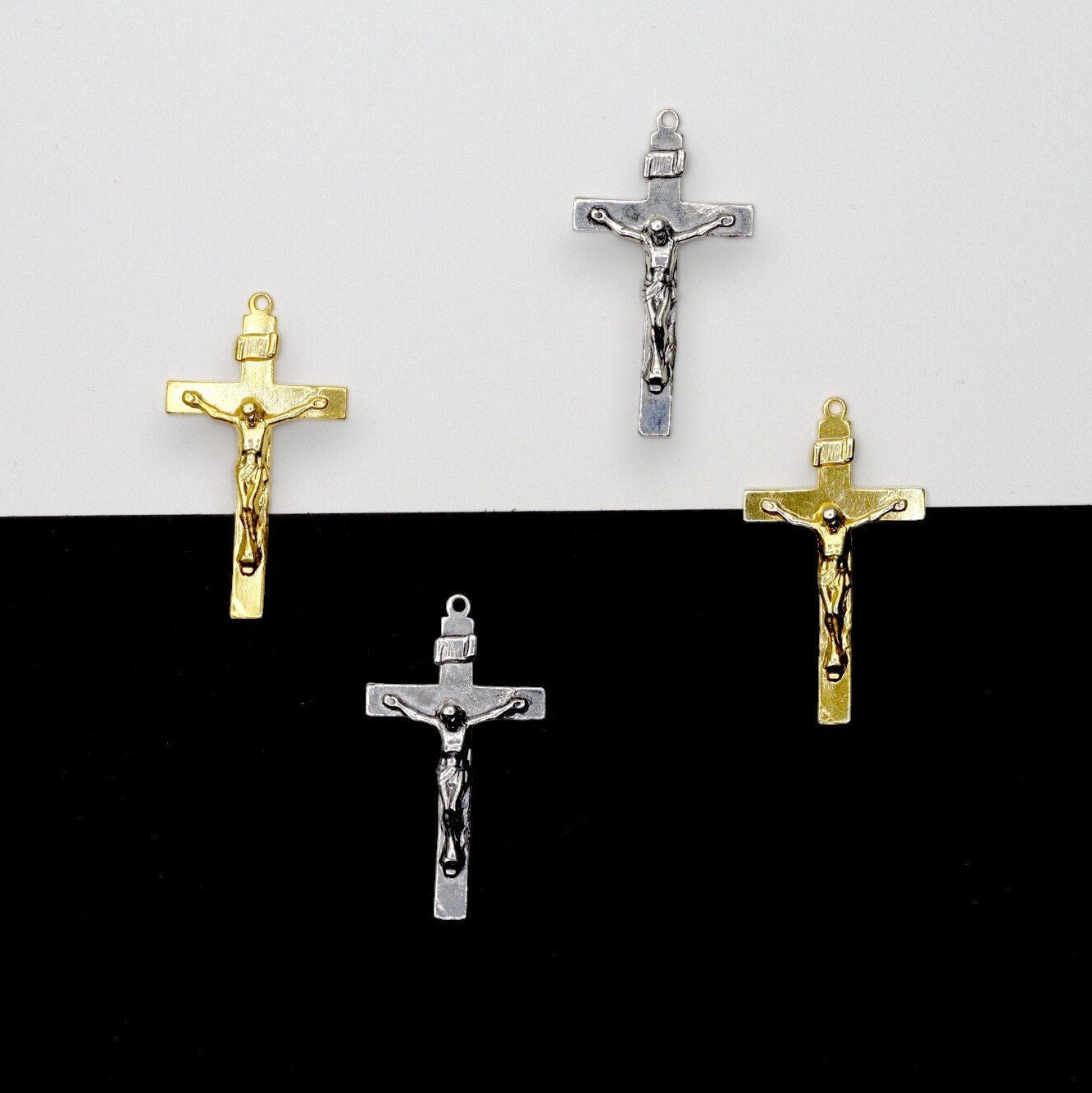 925 Sterling Silver & 24K Gold Vermeil Straight I.N.R.I Pendant, Jewelry Supply, R29P-RV29P