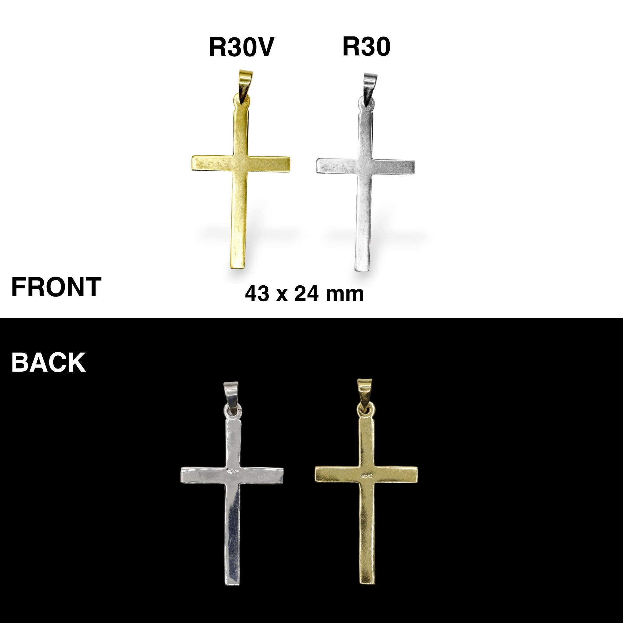 925 Sterling Silver & 24K Gold Vermeil Cross Pendant, Small Plain and Straight Cross, Jewelry Supply, R30b-RV30b