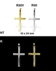 925 Sterling Silver & 24K Gold Vermeil Cross Pendant, Small Plain and Straight Cross, Jewelry Supply, R30b-RV30b