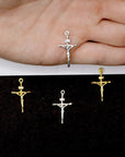 925 Sterling Silver & 24K Gold Vermeil Cross Pendant, Straight Small Rosary Crucifix, Jewelry Supply, R38b-RV38b