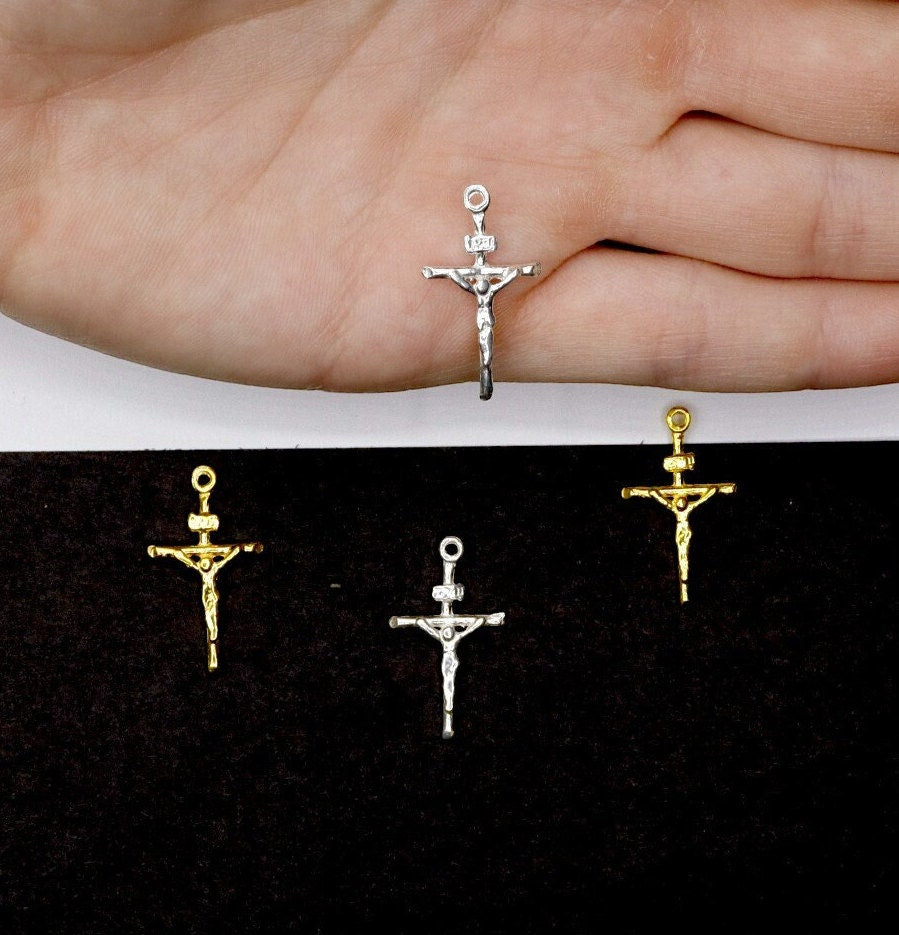 925 Sterling Silver & 24K Gold Vermeil Cross Pendant, Straight Small Pendant, Jewelry Supply, R38P-RV38P