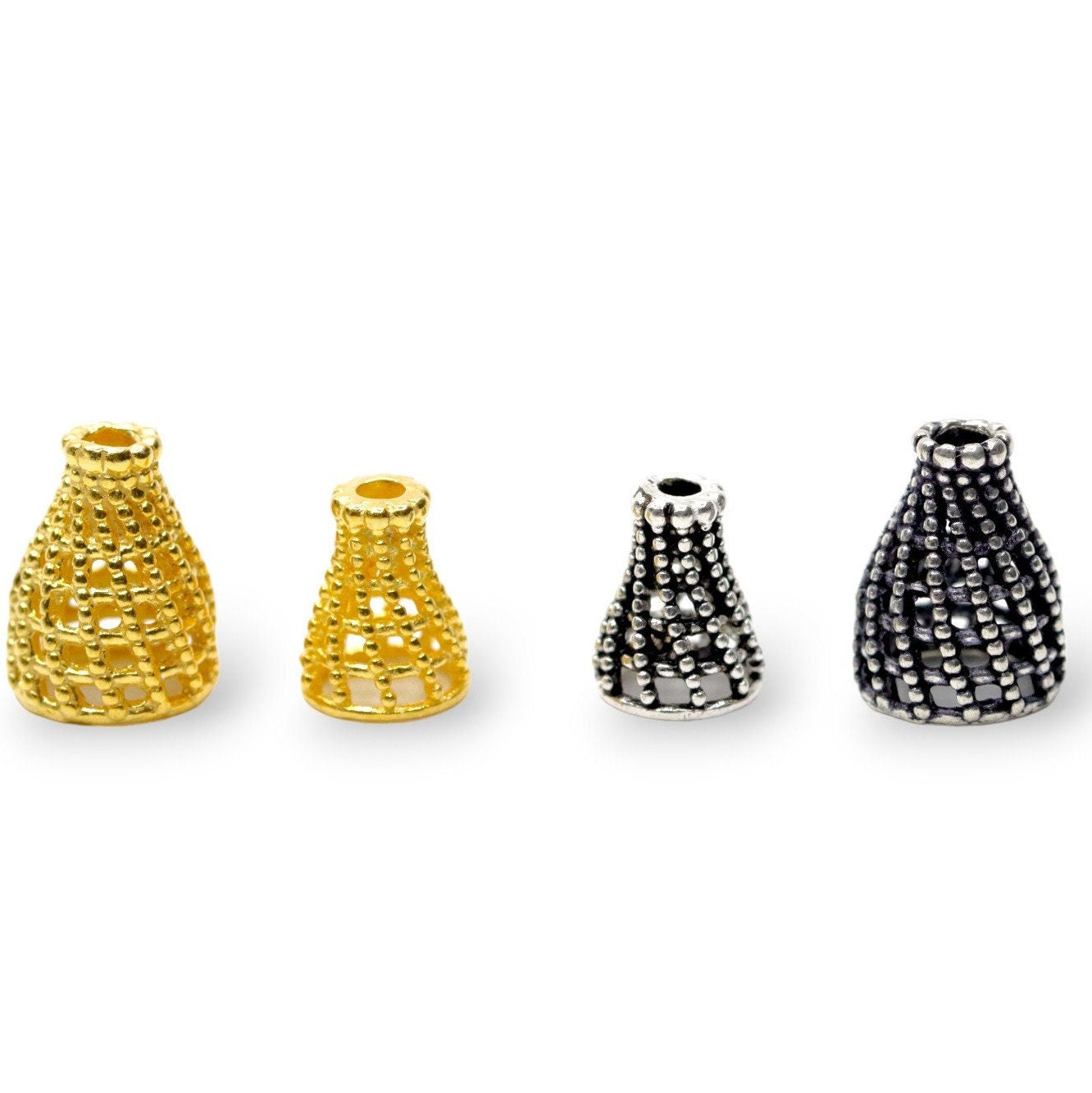 925 Sterling Silver & 24K Gold Vermeil Funnel Beads, Silver Bead Caps, End beads For Jewelry Making, M/VM148 A-B