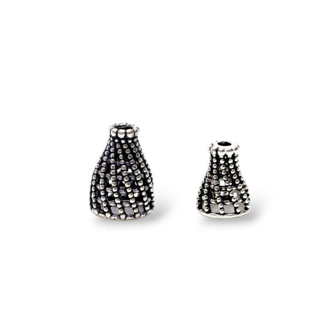925 Sterling Silver & 24K Gold Vermeil Funnel Beads, Silver Bead Caps, End beads For Jewelry Making, M/VM148 A-B