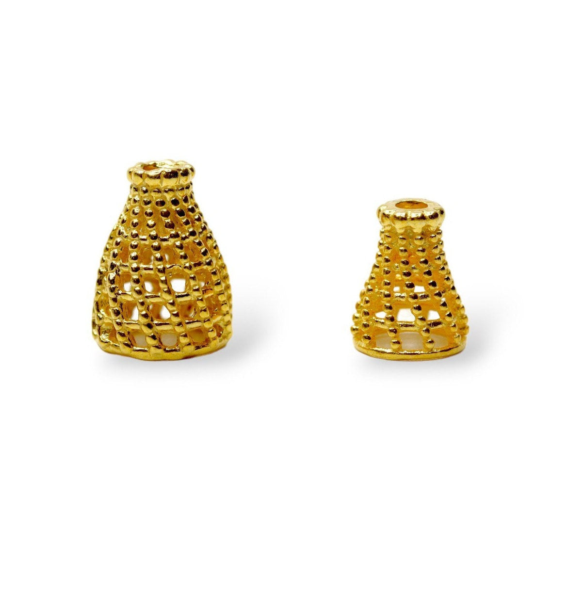 925 Sterling Silver & 24K Gold Vermeil Funnel Beads, Silver Bead Caps, End beads For Jewelry Making, M/VM148 A-B