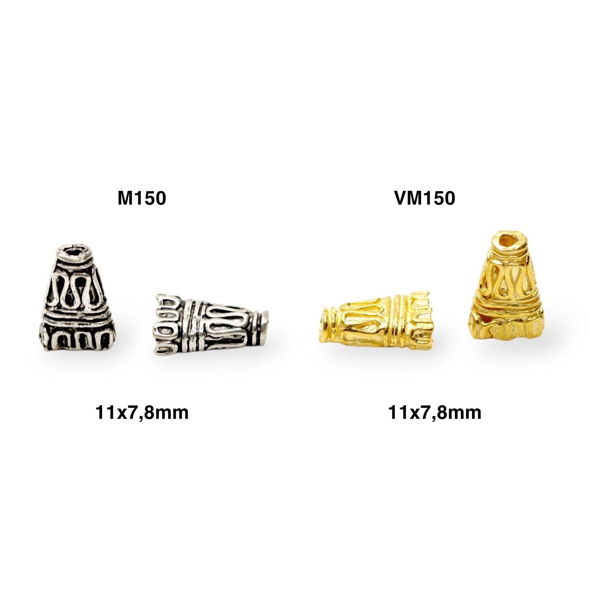 925 Sterling Silver & 24K Gold Vermeil Funnel Beads, Bead Caps, End beads, Jewelry Making, M/VM150