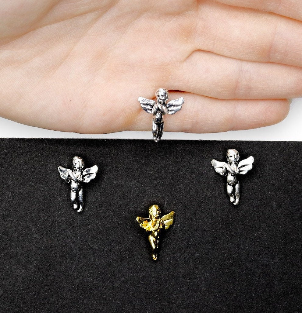 925 Sterling Silver and 24K Gold Vermeil Flying Angel Pendant, Jewelry Making, M/VM153XA