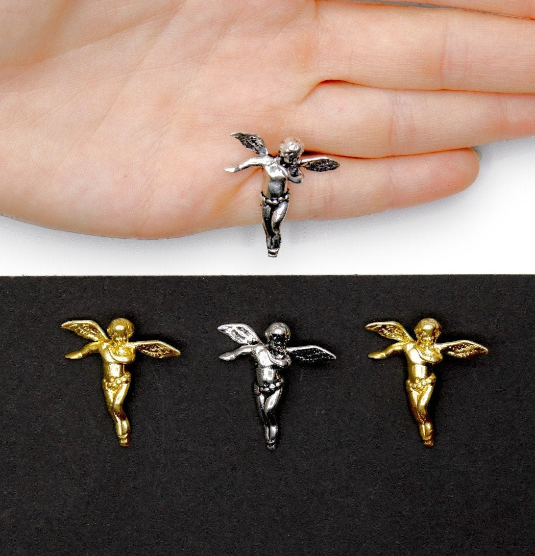 925 Sterling Silver and 24K Gold Vermeil Flying Angel Pendant, Jewelry Making, M/VM153XB