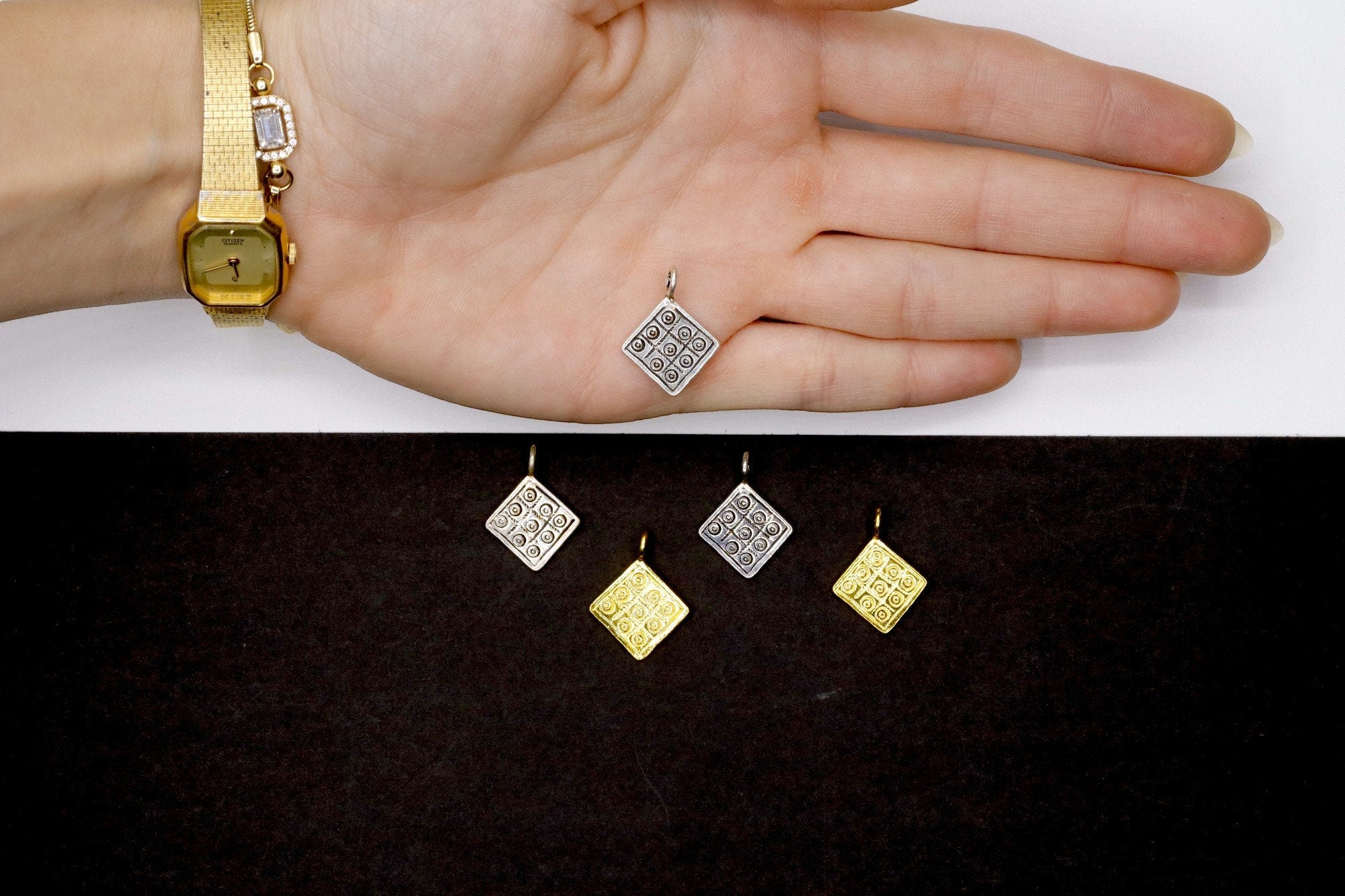 925 Sterling Silver and 24K Gold Vermeil Urartian inspired Pendants and Dangles, Jewelry Making, M/VM177