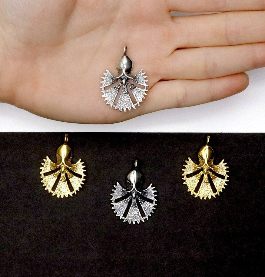 925 Sterling Silver and 24K Gold Vermeil Urartian inspired Pendants and Dangles, Jewelry Making, M/VM188