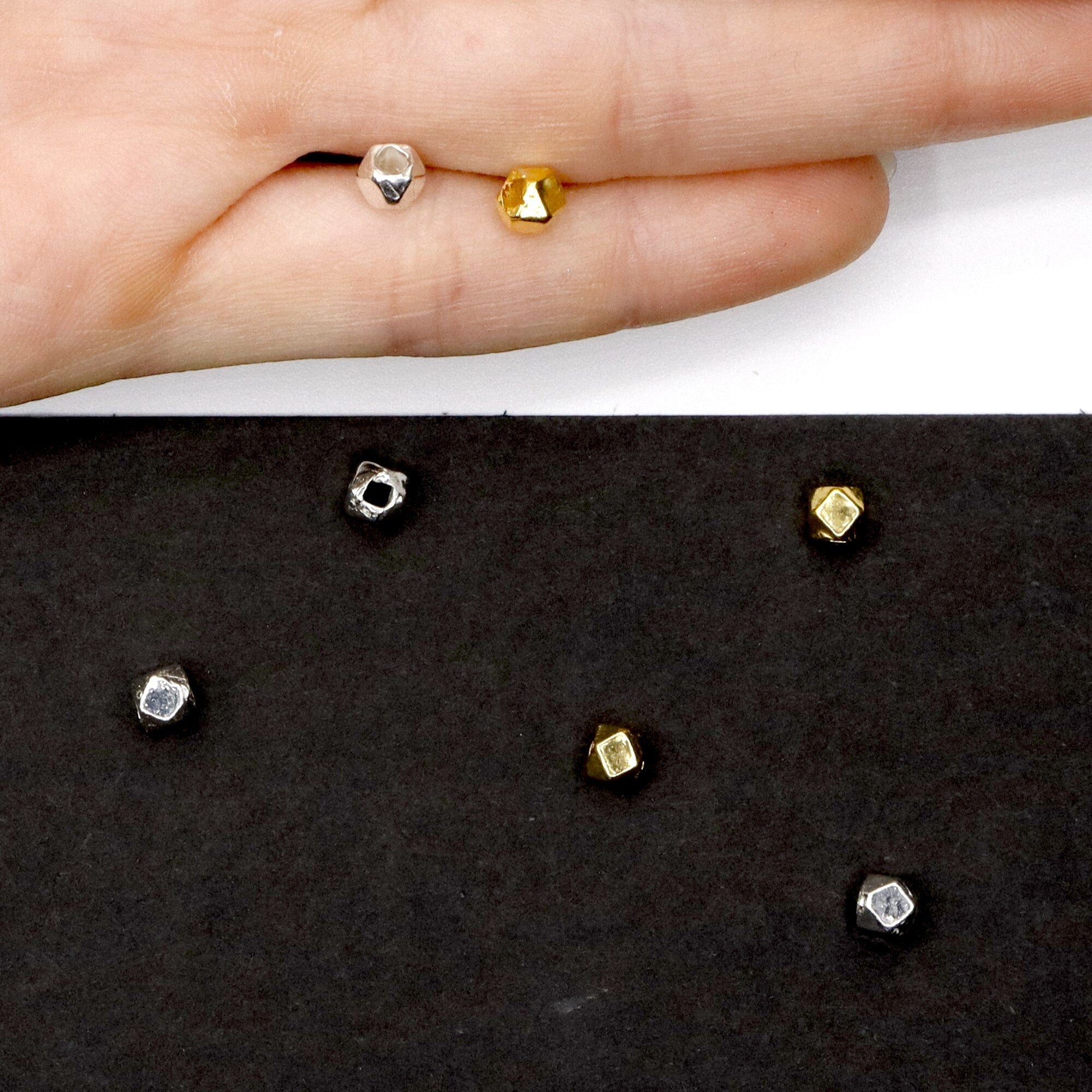 925 Sterling Silver and 24K Gold Vermeil Hammered Bead, Jewelry Making, M/VM191