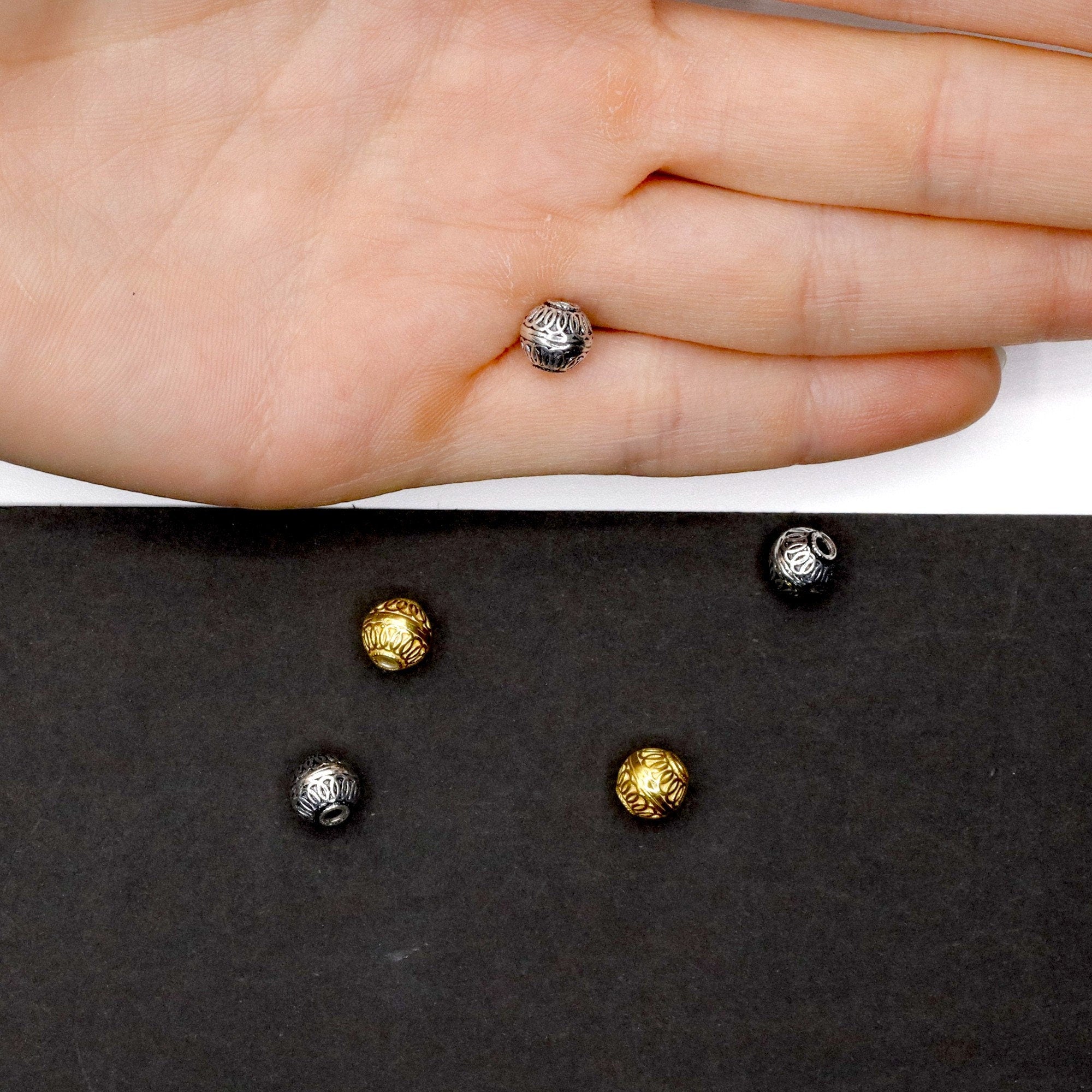 925 Sterling Silver and 24K Gold Vermeil Round Filigree Bead, Jewelry Making, M/VM192