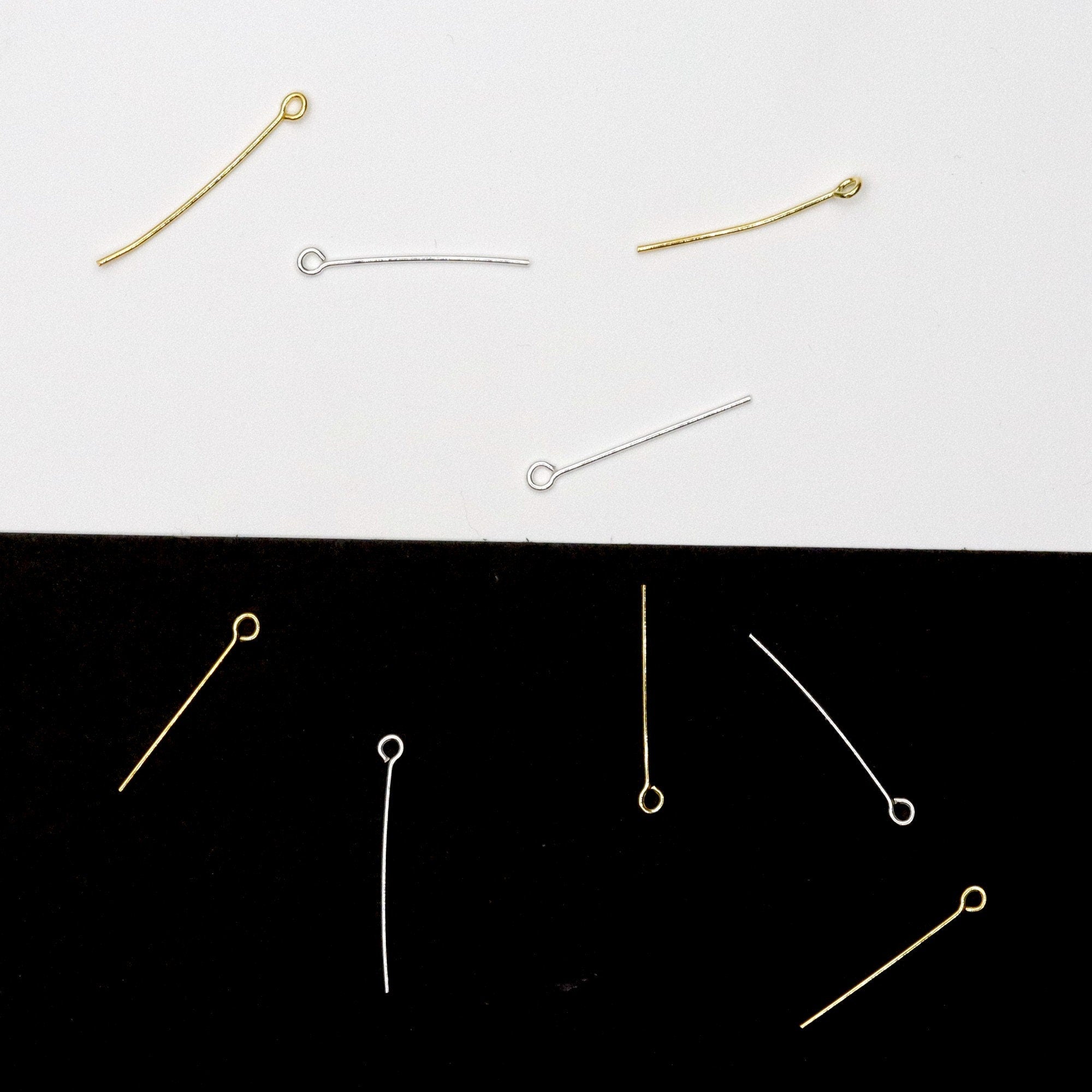 925 Sterling Silver & 24K Gold Vermeil STRONG Pins thickness 0,70 mm( 21 Gauge) length 23.5mm Special Eye Pins for Chain Rosaries, M/VM193A