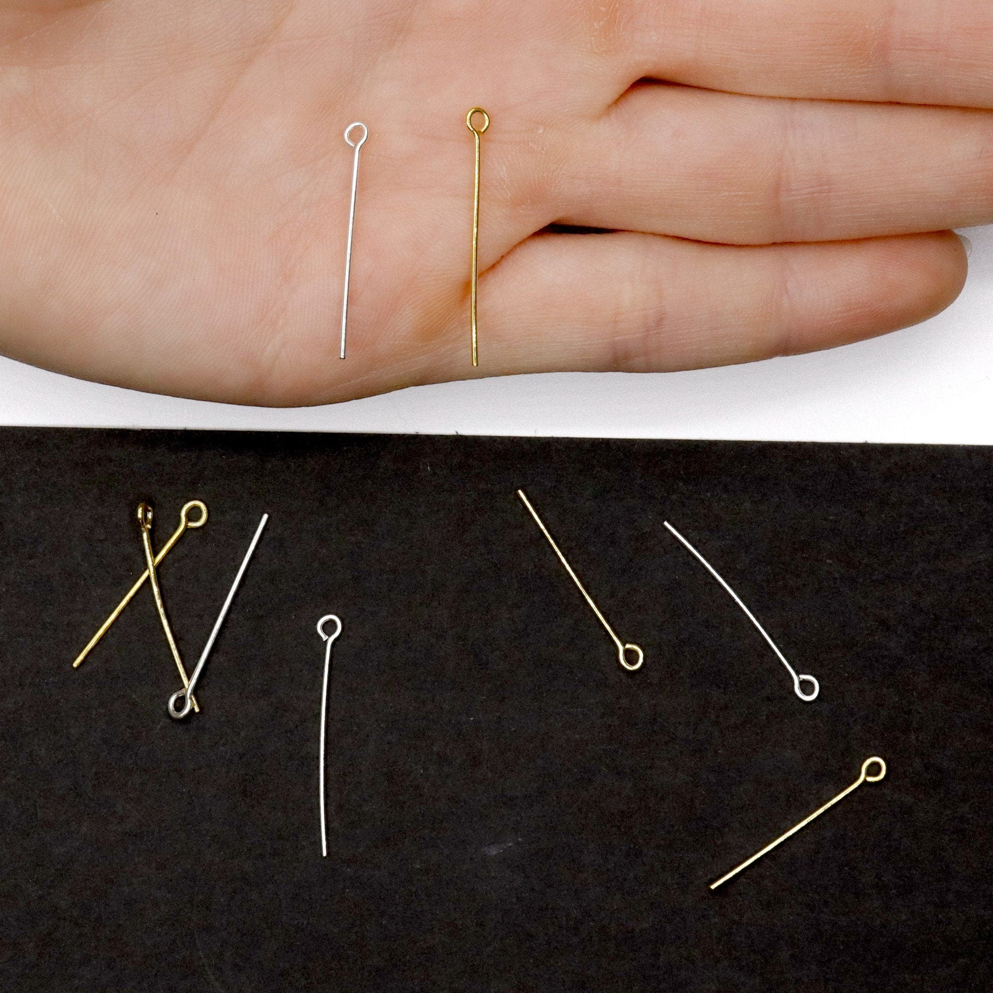 925 Sterling Silver & 24K Gold Vermeil STRONG with thickness 0,70 mm( 21 Gauge), Length 28mm Special Eye Pins for Chain Rosaries, M/VM193B