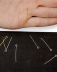 925 Sterling Silver & 24K Gold Vermeil STRONG with thickness 0,70 mm( 21 Gauge), Length 28mm Special Eye Pins for Chain Rosaries, M/VM193B