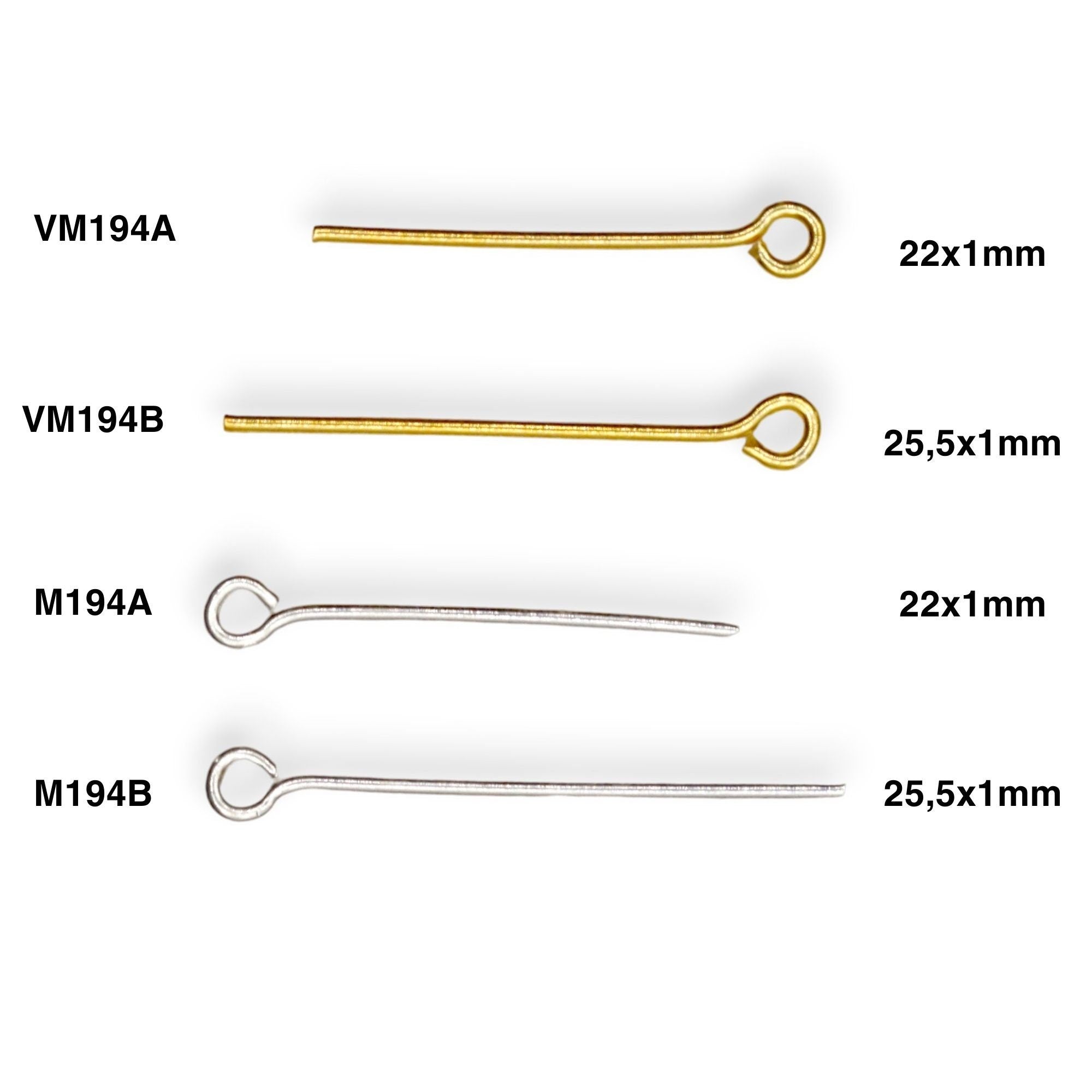 925 Sterling Silver & 24K Gold Vermeil EXTRA STRONG thickness 0,90mm (19 Gauge) Length 25mm, Special Eye Pins for Chain Rosaries, M/VM194B