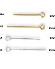 925 Sterling Silver & 24K Gold Vermeil EXTRA STRONG thickness 0,90mm (19 Gauge) Length 22 mm Special Eye Pins for Chain Rosaries, M/VM194A