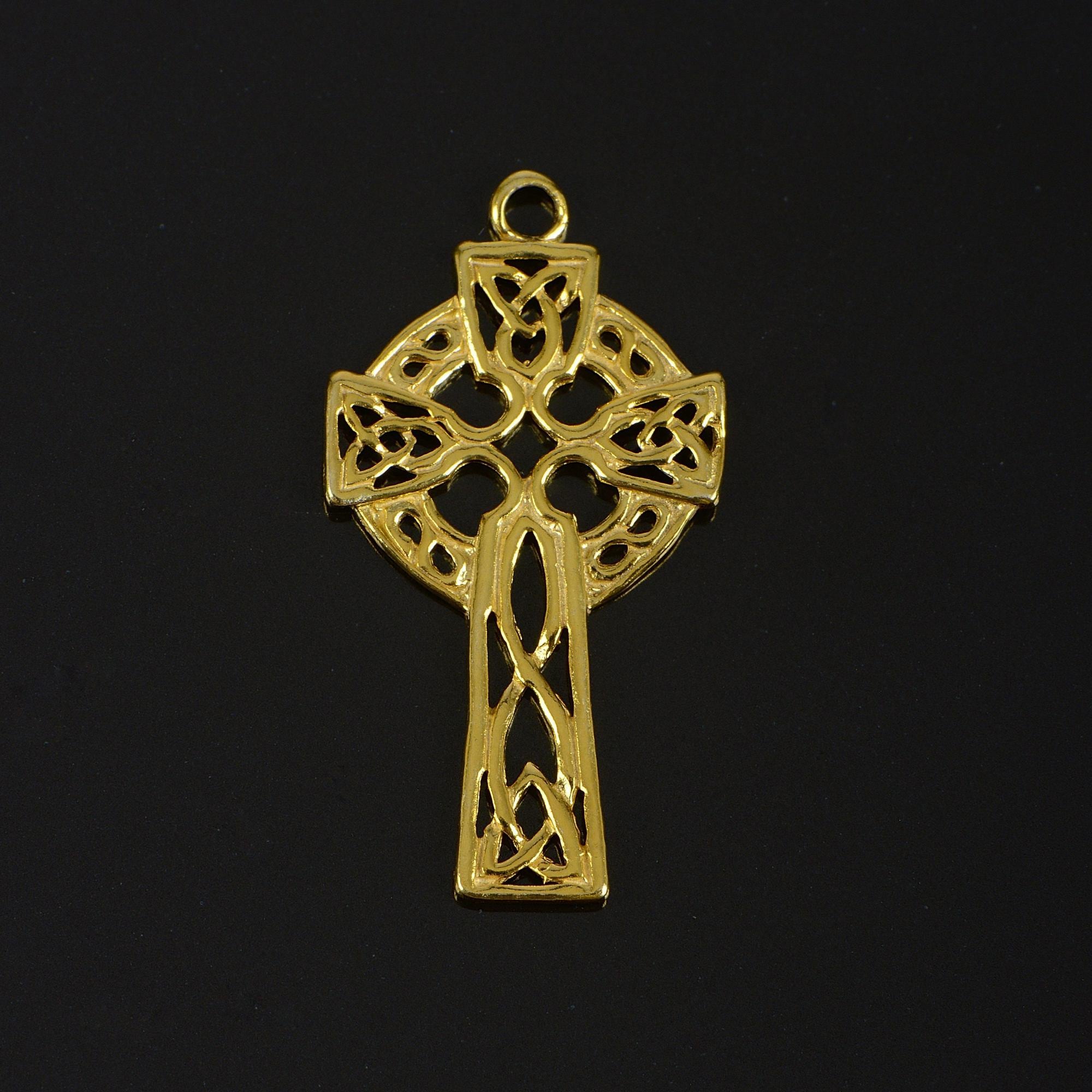 925 Sterling Silver & 24K Gold Vermeil Cross Pendant, Pendant Open Work Celtic Cross, Jewelry Supply, R34P-RV34P