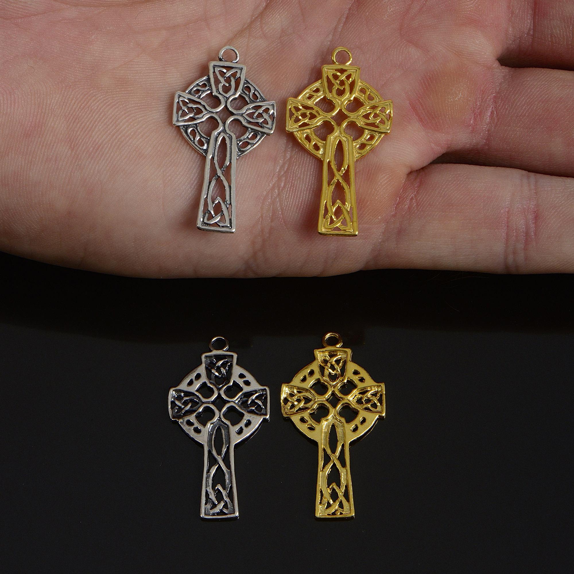 925 Sterling Silver & 24K Gold Vermeil Cross Pendant, Pendant Open Work Celtic Cross, Jewelry Supply, R34P-RV34P