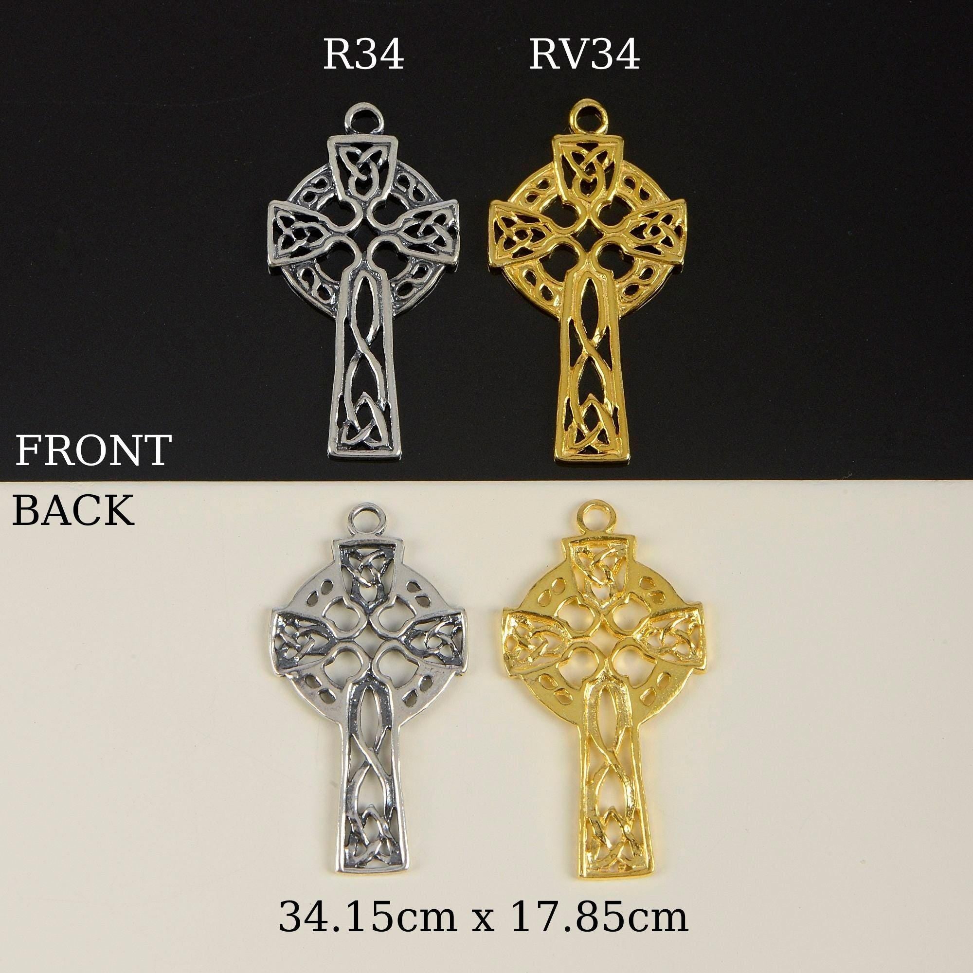 925 Sterling Silver & 24K Gold Vermeil Cross Pendant, Pendant Open Work Celtic Cross, Jewelry Supply, R34P-RV34P