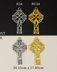925 Sterling Silver & 24K Gold Vermeil Cross Pendant, Pendant Open Work Celtic Cross, Jewelry Supply, R34P-RV34P