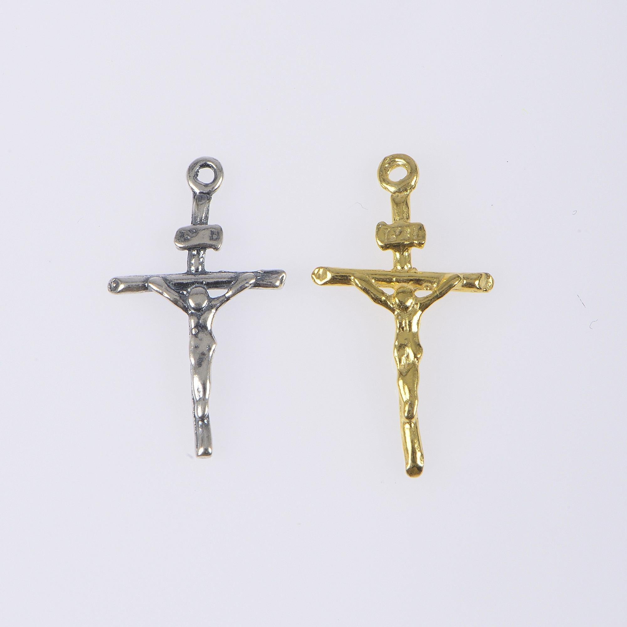 925 Sterling Silver & 24K Gold Vermeil Cross Pendant , Straight Small Crucifix, Jewelry Supply, R38-RV38