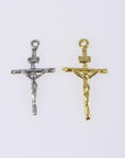 925 Sterling Silver & 24K Gold Vermeil Cross Pendant , Straight Small Crucifix, Jewelry Supply, R38-RV38