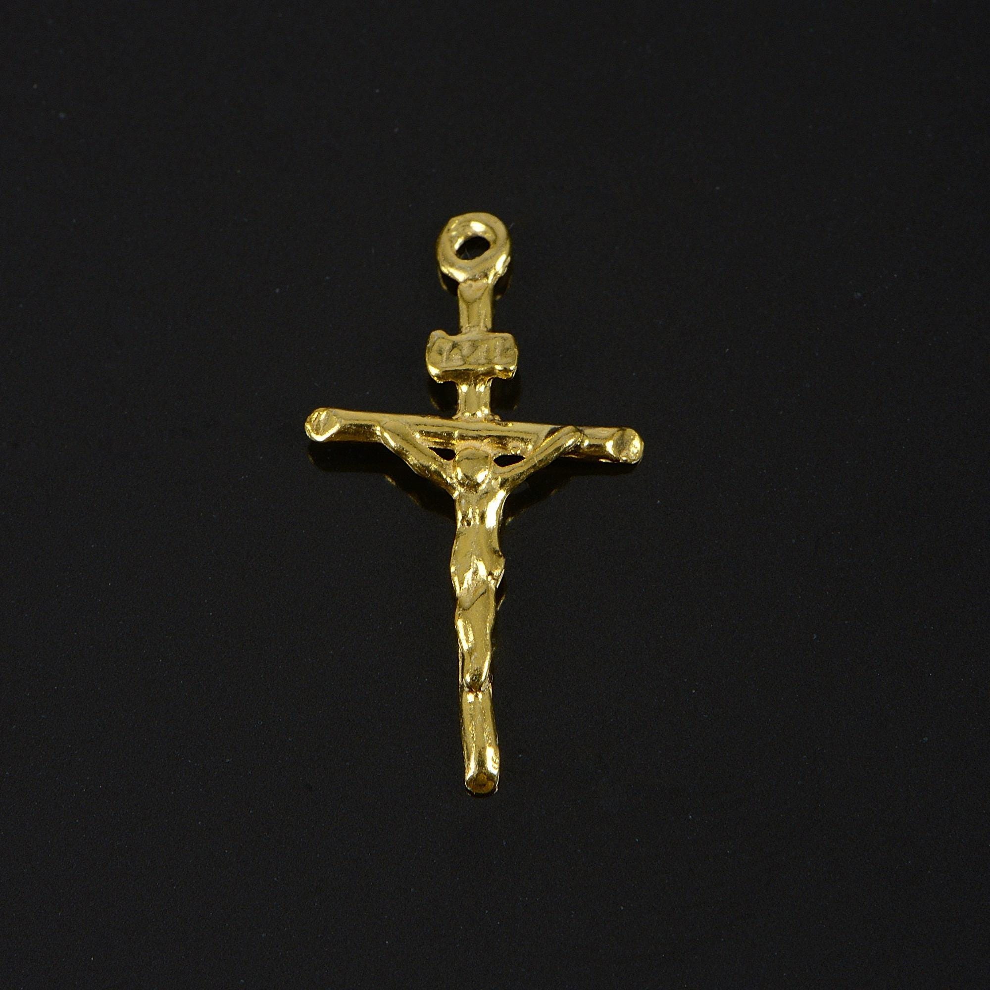 925 Sterling Silver & 24K Gold Vermeil Cross Pendant , Straight Small Crucifix, Jewelry Supply, R38-RV38