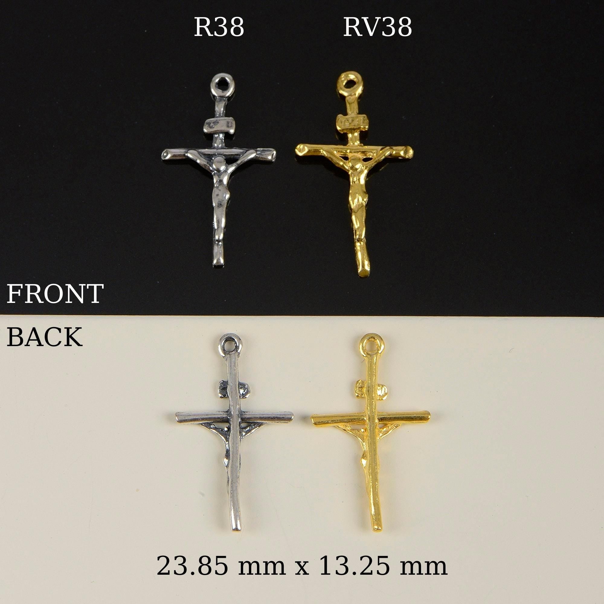 925 Sterling Silver & 24K Gold Vermeil Cross Pendant , Straight Small Crucifix, Jewelry Supply, R38-RV38