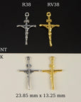 925 Sterling Silver & 24K Gold Vermeil Cross Pendant , Straight Small Crucifix, Jewelry Supply, R38-RV38