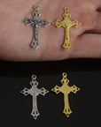 925 Sterling Silver & 24K Gold Vermeil Cross Pendant, Pendant Open Work Illumination Crucifix, Jewelry Supply, R46P-RV46P