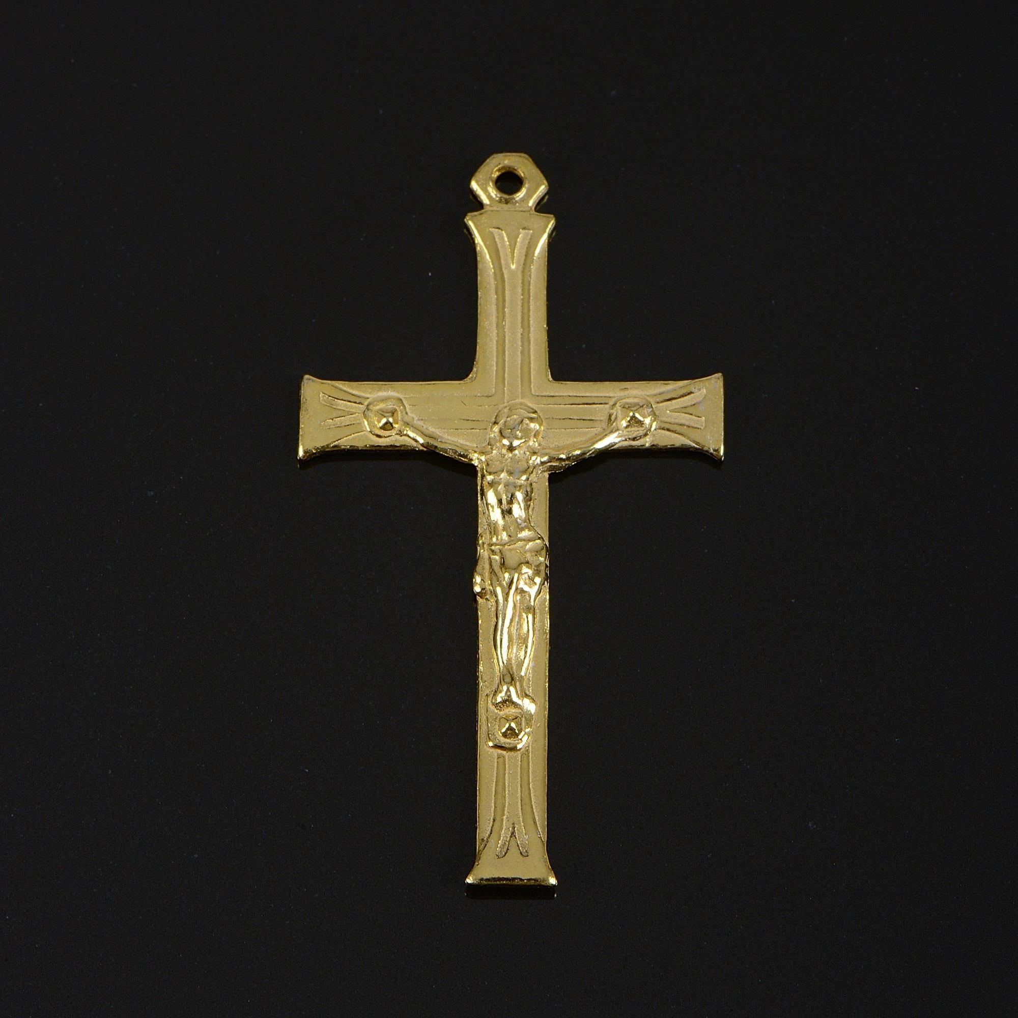 925 Sterling Silver & 24K Gold Vermeil, Art Deco Rosary Crucfix, Jewelry Supply, R48-RV48